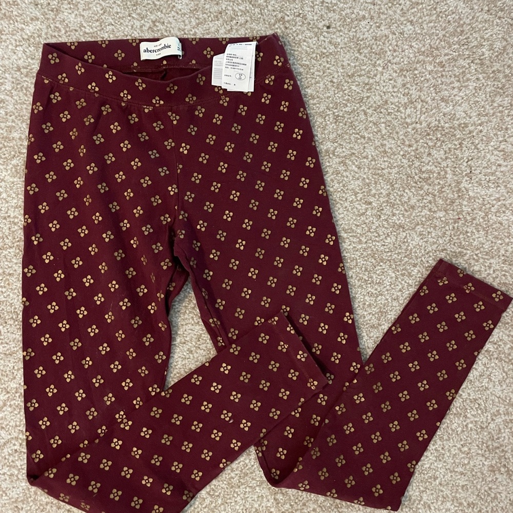 Abercrombie & Fitch Maroon & Gold Patterned Kids Leggings